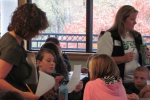 Grass Valley Elementary teachers Julie Della-Valle (left) and JeanSchroeder work with students on a "share your story," activity.