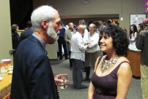 Downtown Camas business owners and local officials gathered Wednesday night at Journey Community Church, to recognize some of the individuals who have made a difference with their time and talents. Attendees included John Dietzman (left), husband of Camas City Councilwoman Linda Dietzman, and Downtown Camas Association Board President Caroline Mercury (right). Mercury received the "Creative Local Marketing" award, for coordinating a sale of paper mill artifacts. The event raised nearly $15,000 for the DCA, with collaboration from Georgia-Pacific, Camas Antiques, the DCA and the community.