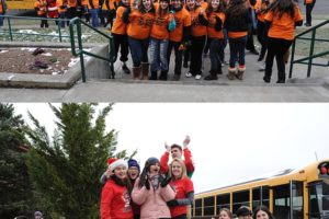 Students in Camas and Washougal take a break to celebrate during Stuff the Bus food collection efforts. The combined efforts of Camas and Washougal students brought in a combined total of more than 57,000 pounds of food for several local charitable organizations.