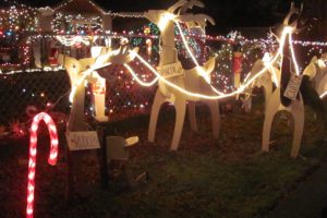 The home of Henry and Carol Waring, located behind Hathaway Elementary School, in Washougal, is brightly lit for the holidays. The couple, along with their grandson Taber, enjoy providing special yuletide memories for area residents. "It's just being part of the community and doing something nice -- making somebody's day brighter," Carol said. Another grandson, Cameron, sometime suits up, in order to give Henry a break. The family plans to be available for free photos next to their sleigh at 723 24th St., (on the corner of 24th and G streets) through Saturday, Christmas Eve, from 6 to 8 p.m.