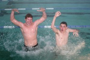 Washougal High School swimmers Nathan Milojevic (left) and Geer McGee (right) jumped at the opportunity to represent their school in swimming.