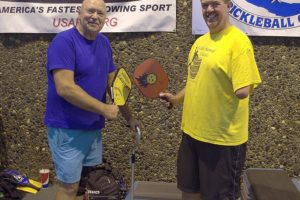 Walt Pisarczyk (left) and Mike Hoxie (right) are among the individuals who enjoy the sport of pickleball, despite their physical ailments. Pisarczyk has drop foot, and Hoxie was born without a lower left arm. Hoxie is president of the Columbia River Pickleball Club, based in Washougal.