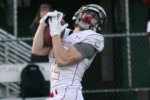 Zach Eagle catches a touchdown pass in the state quarterfinals. The CHS receiver was selected to the AP all-state first team.