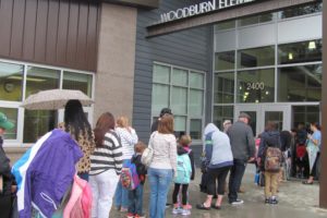 Parents and students waited patiently at Woodburn Elementary School in Camas on the first day. This years, 6,541 students walked through the doors of Camas schools, which is a new record. 