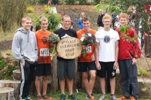 The Washougal High School boys cross country team clinched the Ultimook Invitational championship Saturday, in Tillamook, Oregon. Left to right: Jeffrey Wells, Gabriel Dinnel, Bailey Duncan, Aiden Pullen, Tanner Lees and Troy Prince-Butterfield.