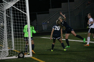 Rylee MacDonald nets her second goal for the Camas girls soccer team in the first 13 minutes of the game against Skyview Thursday, at Doc Harris Stadium. The Papermakers won 4-0.