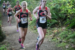 Five Camas girls cross country runners finished in the top seven of the 4A Greater St. Helens League district championship race Wednesday, at Lewisville Park in Battle Ground. Rachel Blair (17) won with a time of 18:49, followed by Emma Jenkins (19) in 18:53.