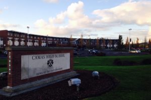 A proposed  $119.6 million bond would include funds to build an additional 600 student facility adjacent to the current Camas High School site (pictured), and address the school's parking needs. The money would also support the construction of a new Lacamas Heights Elementary School with a 600-student capacity,  acquisition of property for future school sites, and renovation and modernization of the Joyce Garver Theater building on Northeast Garfield Street.  