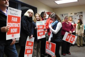 Washougal teachers packed the School Board meeting last Tuesday to air their concerns about working without a contract. The agreement expired on Aug. 31. Mediation sessions are scheduled for later this week. 