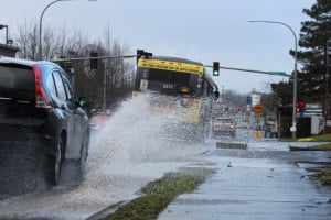 Pools of rainwater collected on some portions of Northeast Third Avenue in Camas, following periods of heavy rain during the past few days. Additional precipitation and high winds are predicted for this week. Rainfall for the month of December is expected to surpass 14 inches. 