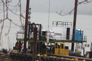 Crews from Ballard Marine Construction began work Tuesday morning to replace three pilings at the dock at Steamboat Landing Marine Park. The structures were damaged last summer as a result of what city officials believe was a boat crashing into the dock. Due to fish spawing patterns in the Columbia River, the work must be completed by Jan. 1.