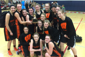 The Washougal girls basketball team beat W.F. West and Hockinson in overtime to finish third in districts and advance to state for the first time since 1983. Players are RaeAnn Allen, Alyssa Blankenship, Alissa Lenczowski, Sierra Carroll, Beyonce Bea, Lindsey Thomas, Kayla Donohoe, Maggie Hungerford, Kaitlyn Reijonen, Kiara Cross, Sara Shilling, Kassidy Baldwin, Emilee Smart, Ashley Gibbons and Tiana Barnett. Brain Oberg, Brian Anderson and John Gibbons are the coaches. (Contributed photo)