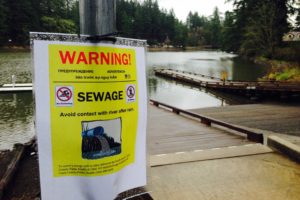 Clark County Public Health officials issued a warning Friday, urging people and pets to avoid contact with Lacamas Lake, Dwyer Creek and Lacamas Creek, following a sewage leak near Pacific Rim Boulevard in Camas that was discovered Thursday. A warning sign was posted at the Heritage Park boat launch area.