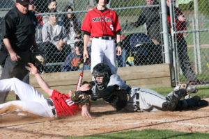 Michael Matthews gets tagged out trying to sneak home on a double steal Thursday.