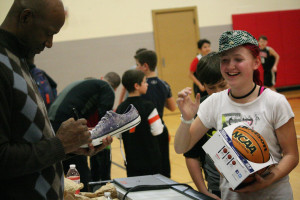 Terry Porter spent three hours signing autographs and announcing games March 15 at Liberty Middle School, in Camas.