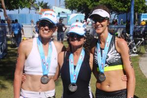 Camas friends Alisa Wise, Denise Clegg and Liana Gulzow (left to right) conquered the Ironman 70.3 Puerto Rico together March 20. Wise completed the 1.2-mile swim, 56-mile bike ride and 13.1-mile run in 7 hours, 26 minutes, 58 seconds. Gulzow crossed the finish line in 6:48:02 and Clegg finished in 8:05:17. (Contributed photos)