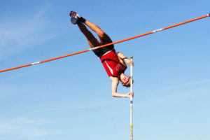 Camas pole vaulter Caleigh Lofstead accomplishes her first outdoor 13-foot jump April 19, at Heritage High School. 