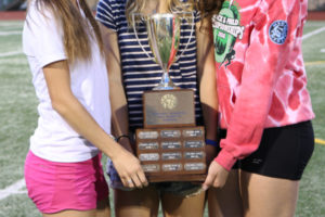 Camas High School seniors Maddie Woodson, Caleigh Lofstead and Alexa Jones have won three district track and field championships in their four years together. (Photo courtesy of Diana Lofstead)