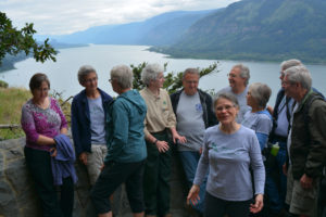 Members of the Cape Horn Conservancy, Friends of the Columbia Gorge, U.S. Forest Service and Washington Trails Association stand on the new Oak View Overlook along the Cape Horn Trail Saturday.