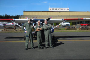 George Kinsey, of Camas, (middle) is a lieutenant for the Washington wing of the Civil Air Patrol. Vadim Sokolov, of Portland, is on the left, and Chad Schulze, of Vancouver, is on the right. "Both these gents are qualified crew members and are active participants in flying missions," Kinsey said.