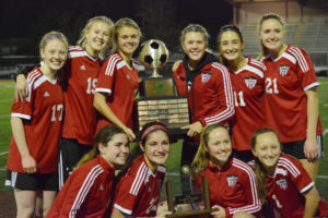 Ten Camas High School seniors led the Papermakers to the 4A state soccer championship Saturday, at Sparks Stadium in Puyallup. Pictured in the top row (left to right): Ashley Carter, Karsyn Quade, Marley LeFore, Hannah Taie, Ellie Echeverio and Sarah Davidson; bottom row (left to right): Morgan Winston, Alyssa Tomasini, Julia Coombs and Sabine Postma. 