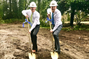 Dr. Tom Stinchfield (left) and Dr. Dave Stinchfield (right) broke ground Sunday for a dental clinic at 2530 "E" St., Washougal. Construction is slated for completion in August.  The new 6,170 square foot office will have an atrium that each chair will look in onto. The existing 2,200 square foot building, at 2614 "E" St., could be leased to a local medical or health-related business. For more information, call 216-1285 or visit www.discoverydentistry.com. (Photo contributed by Discovery Dental)