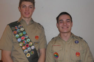 Taeg Chaston (left) and Ammon Davis (right) were honored in January for completing all requirements to achieve Eagle, the highest rank in Scouting. To qualify, they completed a service project at Eldridge Park in Washougal. (Contributed photo)