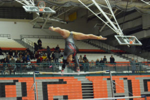 Alexa Dietz captured the 4A district gymnastics all-around championship for Camas Saturday, at Battle Ground High School.