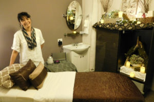 One of the guest rooms at the Camas Hotel has been transformed into a spa. Esthetician Angela Cunning provides facials and body treatments. 