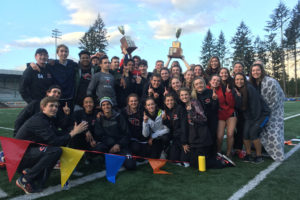 The Camas High School girls and boys track and field teams both won district championship trophies Thursday, at McKenzie Stadium in Vancouver. Photo by Alisa Wise.