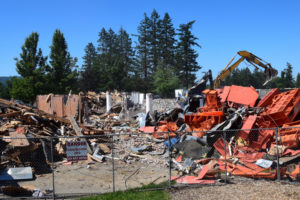 The remnants of the gym at Jemtegaard Middle School on June 22. The gym of the original school was the first building to be demolished. (Photo by Tori Benavente/Post-Record)