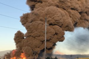 An explosion occurred Friday, shortly after 8 p.m., in the Advanced Drainage Systems Inc. storage yard for pipe, in Washougal. (Photo contributed by Rene Carroll.)