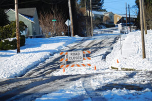 Winter weather can cause havoc in the eastern parts of Clark County. In January of this year, several streets closed due to ice and snow, including Dallas Street, above Sixth Avenue in Camas, pictured here, which was closed for a week. (Post-Record file photo)