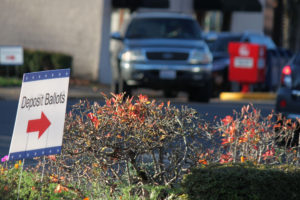 Happy Election Day! Local voters can drop their signed ballots in this 24-hour ballot drop box off Fifth Avenue in downtown Camas any time before 8 p.m. today. (Post-Record file photo)
