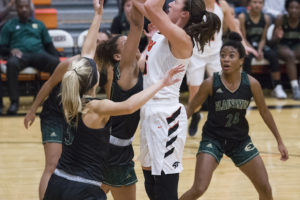 Washougal’s Beyonce Bea prepares for a shot during the first game of the season against Evergreen High School Monday, at Washougal High School. Photo by Ariane Kunze/The Columbian.