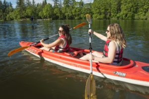 Kayakers enjoy a sunny spring day on Lacamas Lake in Camas.
City leaders are working to secure properties along the lake's northern shores, to conserve natural spaces and start to build a trail that will someday encircle the lake. (Contributed photo courtesy of A. Paul Newman)