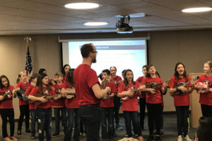 In honor of School Board Appreciation Month, the Dorothy Fox Elementary School's Fox Pack Swingin' Ukes, directed by music specialist Dustin Hunley, performed during the Camas School Board's Jan. 22 meeting . Dorothy Fox students in grades 3-5 have had access to the ukulele group for the past seven years. The Camas "uke group" performs at local events throughout the area. 