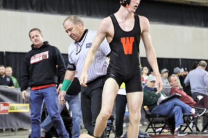 Washougal wrestler Tanner Lees at his state championship event, held Feb. 17 in Tacoma, Wash. (Contributed photo by Steve Gaspar)