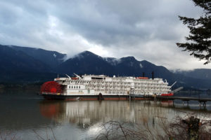 The American Empress makes a stop at the Port of Skamania, in Stevenson, in 2017. The Port of Camas-Washougal Commission is exploring the opportunities and costs involved with having the American Empress dock at the Port's breakwater for passenger excursions to local sites and businesses. (Contributed by the Port of Skamania)