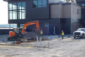 Crews from GRO Outdoor Living provide landscaping services at the future Black Pearl event center, on the Washougal waterfront. Kimberly Sherertz, a Black Pearl trustee, expects the 12,000-square-foot building to be completed in mid-July, and the first event is booked for August. 