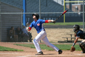 Camas-Washougal Babe Ruth 15U All-Star Gabriel Kent drives a ball deep during a practice game against Hockinson High School, Sunday, July 8.