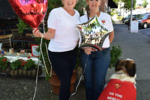 From left to right: Laurie Lorenz Havener, Sharon Newberry Martell and Ali, a Saint Bernard, sport the homemade shirts and cape they will wear during the Camas Days Grand Parade, which starts at 11 a.m., Saturday, July 28. Havener and Martell will spread information about how to become an organ donor and about the signs of heart disease during the event. Havener, who received a heart transplant in October 2016, said her efforts to spread awareness are in honor of her organ donor, Rachel. 