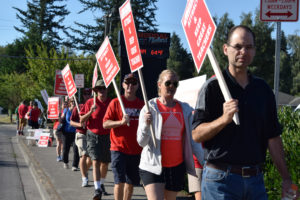 Washougal School District educators strike Tuesday, Aug. 28, on what was supposed to be the first day of school for Washougal students. (Photo by Tori Benavente)