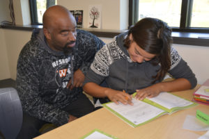 Isaac Brown (left) attends school with his daughter, Aryanna Albright (right), at Jemtegaard Middle School in Washougal on Oct. 11. (Contributed photo by Rene Carroll, courtesy of Washougal School District)