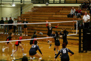 Mackenzie Hancock (13) rises for a kill shot in a tie-breaker match against Skyview High, held Oct. 30, at Hudson's Bay High School. 