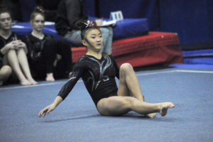 Camas gymnast Julia Marsh, team captain Joy Marsh's younger sister, performs her floor exercise on Saturday, Jan. 26, at the last meet of the regular season, in Camas. 