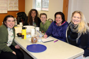 Unite! Washougal members meet at St. Matthew Lutheran Church in Washougal to strategize solutions to youth tobacco and vaping use. Picture clockwise from left are Washougal High students ShaylaRae Tyner, Amara Farah and Lauren Bennett, Unite! Washougal member and parent Ann Stevens and Washougal High senior Chloe Connors.