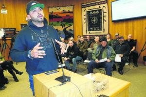 Patriot Prayer founder Joey Gibson tells Washougal City Council members, during their Feb. 25 meeting, he is concerned that veterans with post-traumatic stress disorder will have their guns taken away without due process. Gibson hopes to visit all of the city councils in Clark County and put pressure on Sheriff Chuck Atkins to not enforce I-1639, a November 2018 voter-approved ballot measure that strengthened the state's gun safety laws.