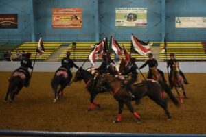 The Camas equestrian drill team takes first place at a mid-March meet in Elma, Wash. The synchronized performance earned the team a spot at the state meet in Moses Lake, Wash., in May. (Contributed photos courtesy of Rich Vargo)