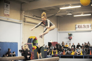 Washougal sophomore Katie Stevens competed at the state tournament in gymnastics this year and now hopes to pole vault her way to state in track and field. 